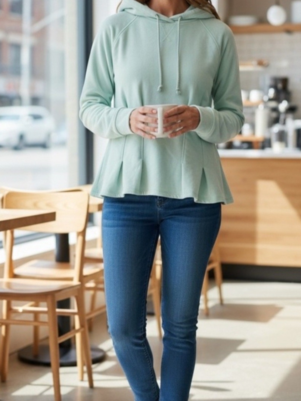 Fabletics Mint Peplum Hoodie with Drawstring Size M